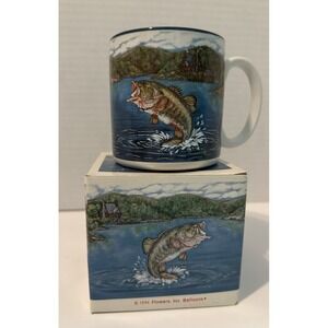 1994 Flowers Inc Balloons Stoneware Coffee Mug Large Mouth Bass Fish 645700 READ